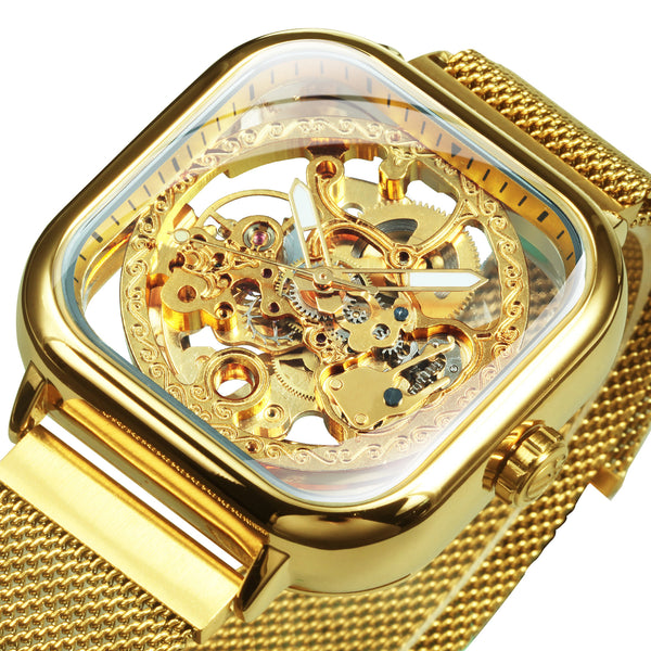 Vintage Mens Windsor Japan Quartz Gold Tone Rectangle Mesh