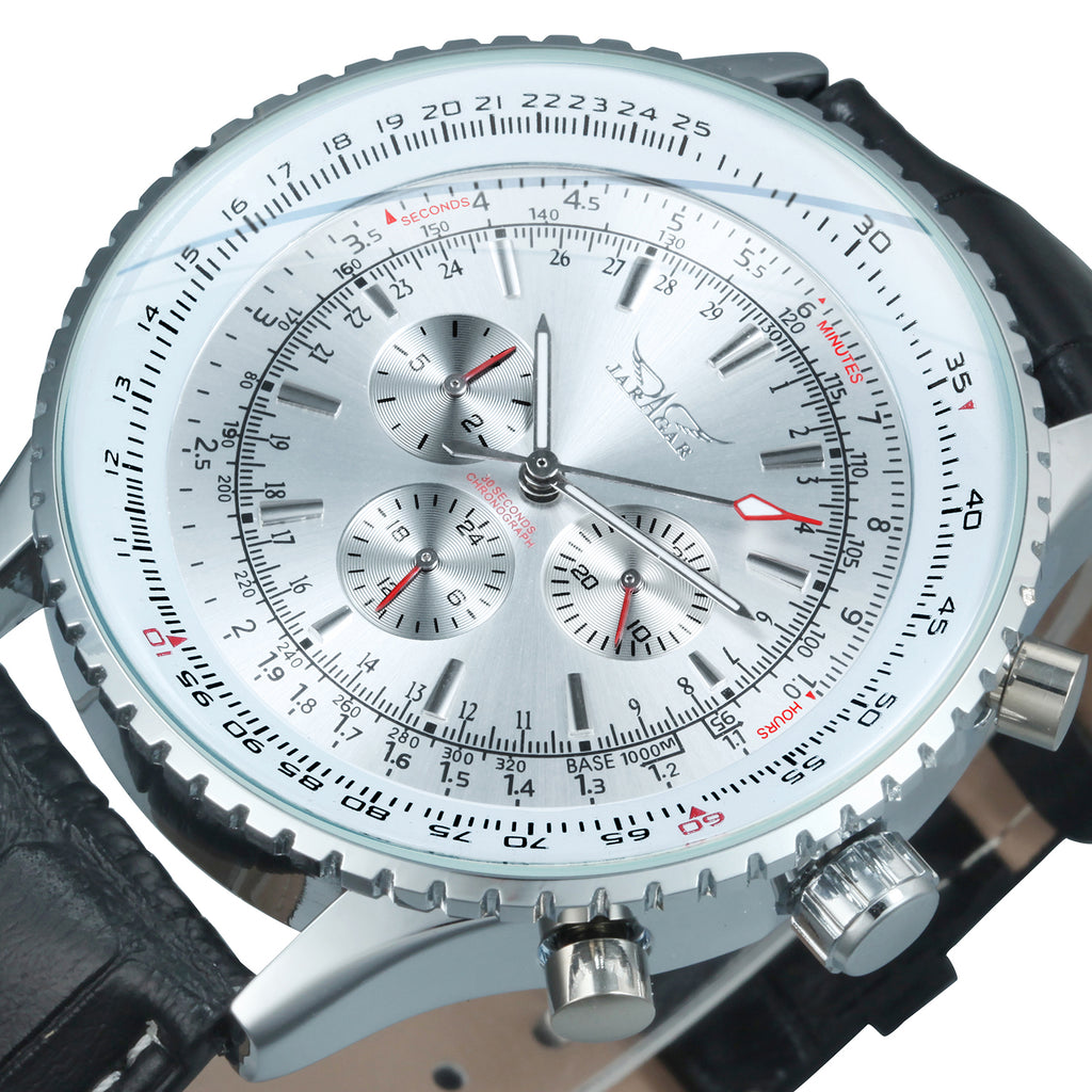 JARAGAR Pilot Automatic Mechanical Watch for Men Luminous Hands Leather Belt A034 Multifunction Sports Watches