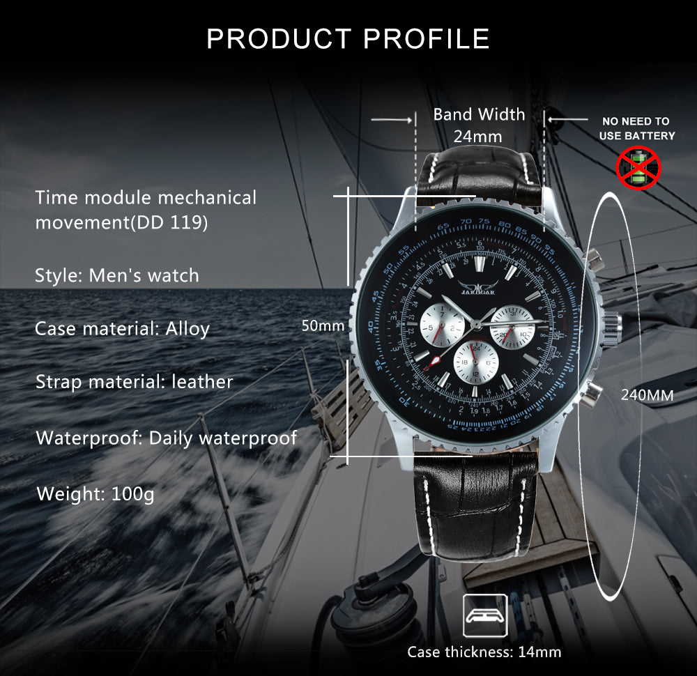 JARAGAR Pilot Automatic Mechanical Watch for Men Luminous Hands Leather Belt A034 Multifunction Sports Watches