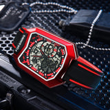 Forsining Fashion Outdoor Skeleton Automatic Mechanical Watch for Men TM 455G Casual Rubber Strap Luminous Hands Male Watches