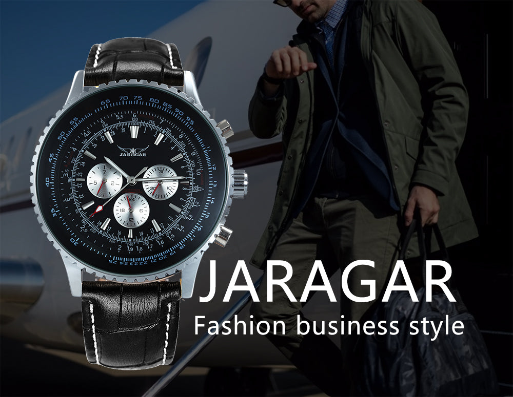 JARAGAR Pilot Automatic Mechanical Watch for Men Luminous Hands Leather Belt A034 Multifunction Sports Watches