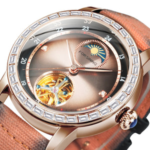 Forsining Luxury Tourbillon Moon Phase Skeleton Automatic Mechanical Mens Watches TM 412