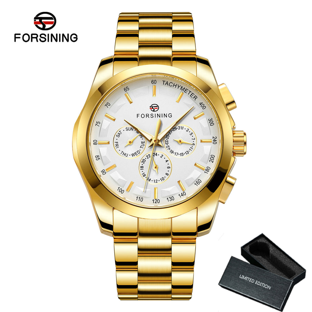 Forsining Fashion Sports Mens Automatic Mechanical Watches Date Display Steel Strap A625