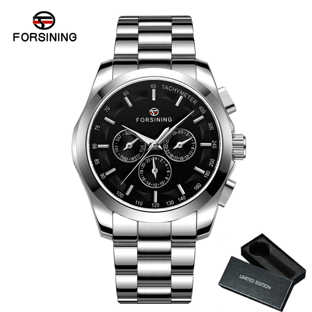 Forsining Fashion Sports Mens Automatic Mechanical Watches Date Display Steel Strap A625