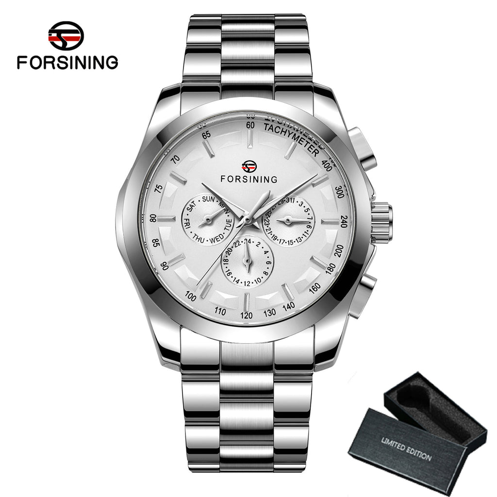 Forsining Fashion Sports Mens Automatic Mechanical Watches Date Display Steel Strap A625
