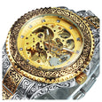 WINNER Gold Skeleton Mechanical Watch Men Automatic Vintage Royal Clock Stainless Steel Strap Wrist Watches Top Brand Luxury 521