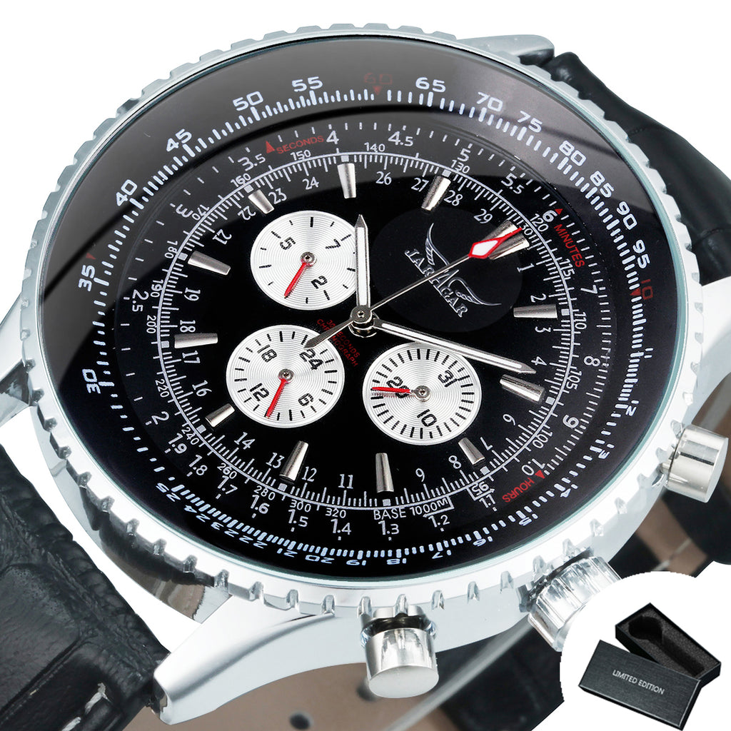 JARAGAR Pilot Automatic Mechanical Watch for Men Luminous Hands Leather Belt A034 Multifunction Sports Watches