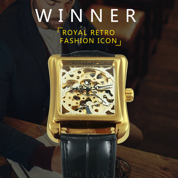 Men Gold Skeleton Mechanical WINNER Watches Sale Мужские золотые