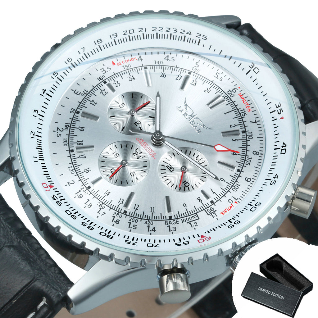 JARAGAR Pilot Automatic Mechanical Watch for Men Luminous Hands Leather Belt A034 Multifunction Sports Watches