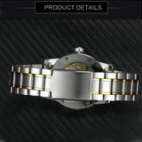 WINNER Mens Mechanical Watches Crystal Iced Out Dial Steel Strap Fashion Business Watch for Men