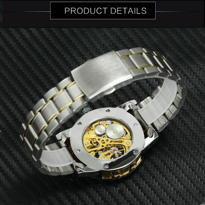 WINNER Mens Mechanical Watches Crystal Iced Out Dial Steel Strap Fashion Business Watch for Men