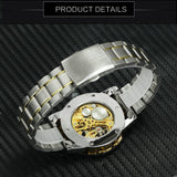 WINNER Mens Mechanical Watches Crystal Iced Out Dial Steel Strap Fashion Business Watch for Men