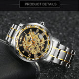 WINNER Mens Mechanical Watches Crystal Iced Out Dial Steel Strap Fashion Business Watch for Men