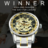 WINNER Mens Mechanical Watches Crystal Iced Out Dial Steel Strap Fashion Business Watch for Men
