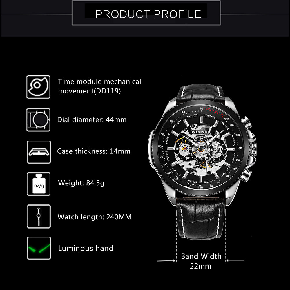 New WINNER Watch Hollow Men's Watch Automatic Luminous Stainless Steel Strap Watch