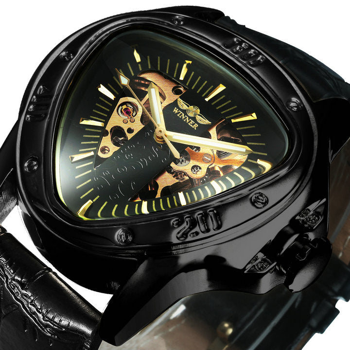 Winner Official Triangle Golden Skeleton Watch for Men Mechanical Automatic Sport Mens Watches 2021 Top Brand Luxury Clock Army
