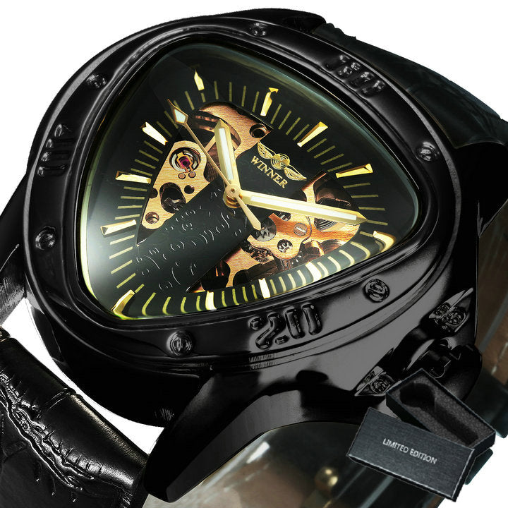 Winner Official Triangle Golden Skeleton Watch for Men Mechanical Automatic Sport Mens Watches 2021 Top Brand Luxury Clock Army
