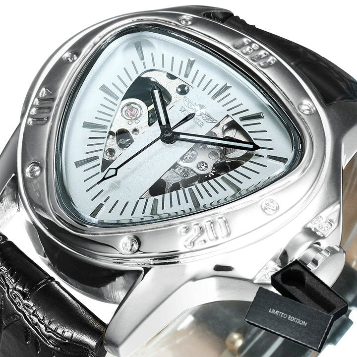 Winner Official Triangle Golden Skeleton Watch for Men Mechanical Automatic Sport Mens Watches 2021 Top Brand Luxury Clock Army