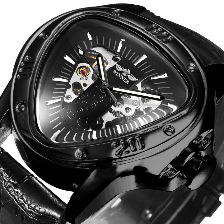 Winner Official Triangle Golden Skeleton Watch for Men Mechanical Automatic Sport Mens Watches 2021 Top Brand Luxury Clock Army