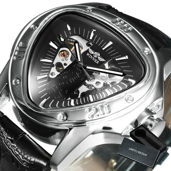 Winner Official Triangle Golden Skeleton Watch for Men Mechanical Automatic Sport Mens Watches 2021 Top Brand Luxury Clock Army