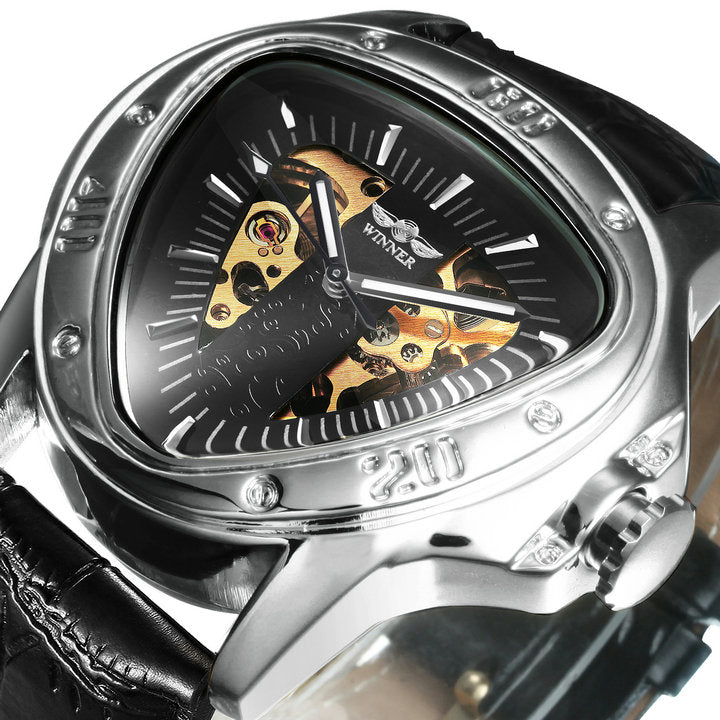 Winner Official Triangle Golden Skeleton Watch for Men Mechanical Automatic Sport Mens Watches 2021 Top Brand Luxury Clock Army