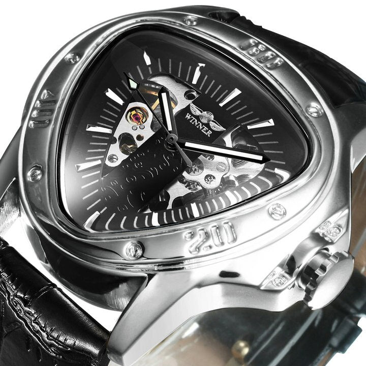 Winner Official Triangle Golden Skeleton Watch for Men Mechanical Automatic Sport Mens Watches 2021 Top Brand Luxury Clock Army