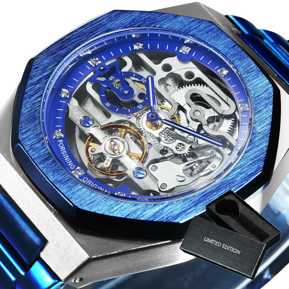 Explosion models tourbillon tourbillon blue glass men's mechanical watch  BOXIO steel belt belt table 1305B