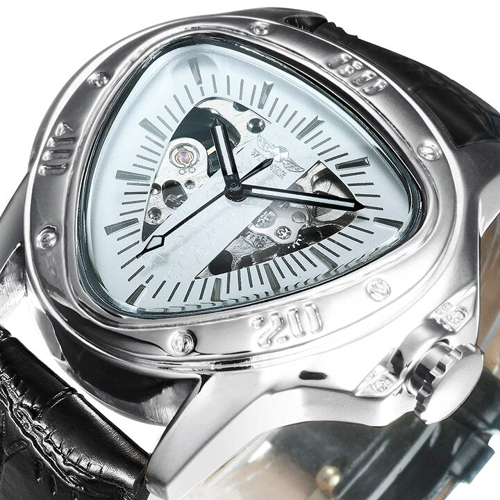 Winner Official Triangle Golden Skeleton Watch for Men Mechanical Automatic Sport Mens Watches 2021 Top Brand Luxury Clock Army