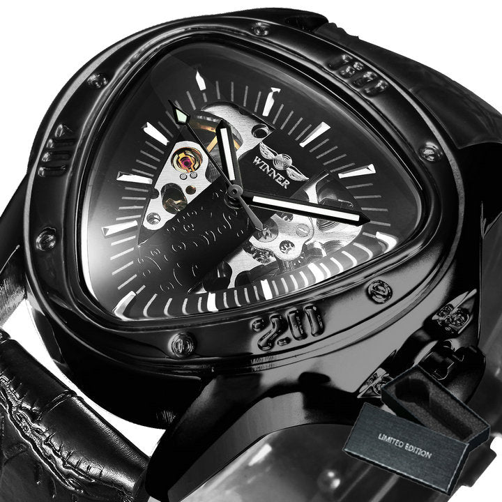Winner Official Triangle Golden Skeleton Watch for Men Mechanical Automatic Sport Mens Watches 2021 Top Brand Luxury Clock Army