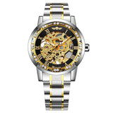 WINNER Mens Mechanical Watches Crystal Iced Out Dial Steel Strap Fashion Business Watch for Men