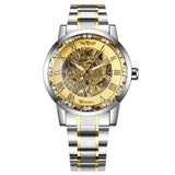 WINNER Mens Mechanical Watches Crystal Iced Out Dial Steel Strap Fashion Business Watch for Men