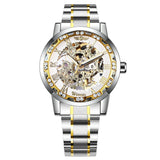 WINNER Mens Mechanical Watches Crystal Iced Out Dial Steel Strap Fashion Business Watch for Men