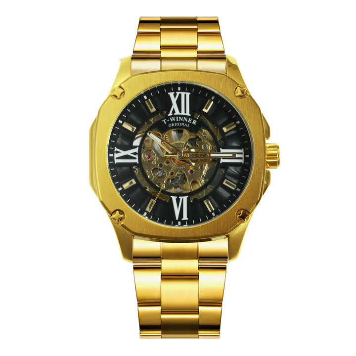 Black Gold Men's Mechanical Watch  Men's Mechanical Skeleton Watch -  Winner Black - Aliexpress