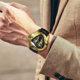 Winner Official Triangle Golden Skeleton Watch for Men Mechanical Automatic Sport Mens Watches 2021 Top Brand Luxury Clock Army