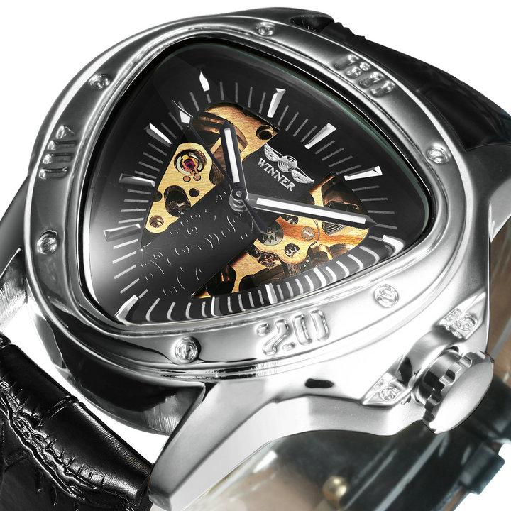 Winner Official Triangle Golden Skeleton Watch for Men Mechanical Automatic Sport Mens Watches 2021 Top Brand Luxury Clock Army