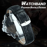 Sports Pilot Triangle Automatic Mechanical Watch for Men Sub-Dials Leather Strap Jaragar Watches