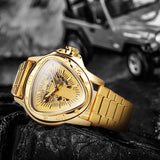 WINNER Gold Triangle Skeleton Automatic Mechanical Watch for Men Stainless Steel Strap Luminous Hands Luxury Watches