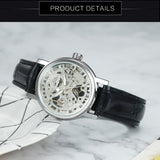 WINNER Classic Elegant Skeleton Hand Wind Mechanical Watch for Women Leather Strap Luminous Hands