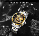 WINNER Classic Gold Skeleton Mechanical Watch for Men Luminous Hands Stainless Steel Strap Unisex Retro Watches