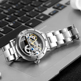 Forsining Golden Bridge Skeleton Automatic Mechanical Watches for Men Engraved Movement FS 225