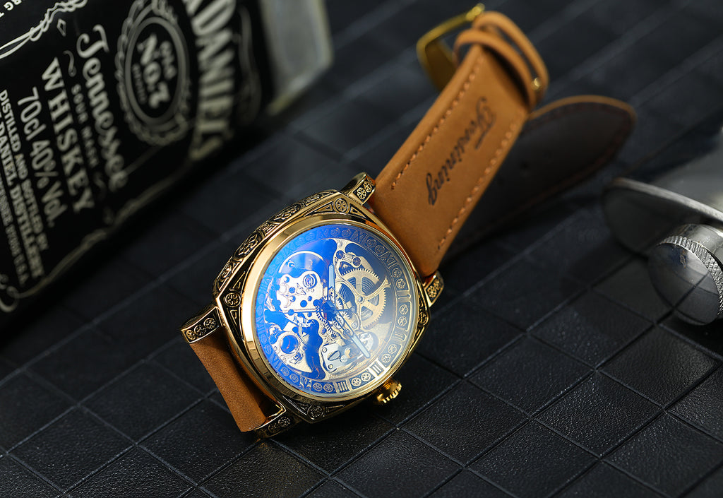 Engraved Skeleton Pocket Watch in Stainless Steel | Pocket Watch Gift