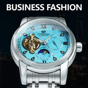 Forsining Tourbillon Moon Phase Skeleton Automatic Mechanical Watch for Men Fashion Diamond NO.6018S