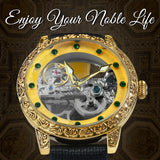 Golden Bridge Skeleton Automatic Mechanical Watch Engraved Case Luxury Green Diamond Luminous Hands Forsining Winding Watches for Men