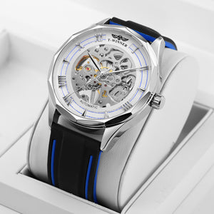 WINNER Sports Irregular Mechanical Watch for Men Casual Rubber Strap Fashion Hand Winding Watches