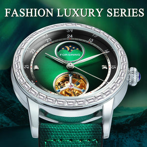 Forsining Luxury Tourbillon Moon Phase Skeleton Automatic Mechanical Mens Watches TM 412