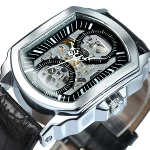 WINNER Business Rectangle Transparent Skeleton Automatic Mechanical Mens Watch A385