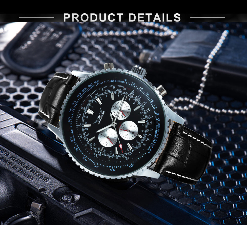 JARAGAR Pilot Automatic Mechanical Watch for Men Luminous Hands Leather Belt A034 Multifunction Sports Watches