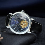 WINNER 12 Zodiac Constellations Astronomical Fashion Automatic Mechanical Watches Luxury Tourbillon Skeleton Business Watch for Men Casual Genuine Leather Belt