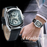 WINNER Business Rectangle Transparent Skeleton Automatic Mechanical Mens Watch A385
