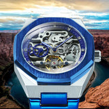 Fashion Tourbillion Skeleton Automatic Mechanical Watch for Men Luminous Hands Luxury Stainless Steel Strap Forsining Mens Watches